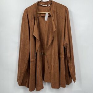 Soft Surroundings Brown Shape Drape Open Front Faux Suede Jacket Size 3X NWT